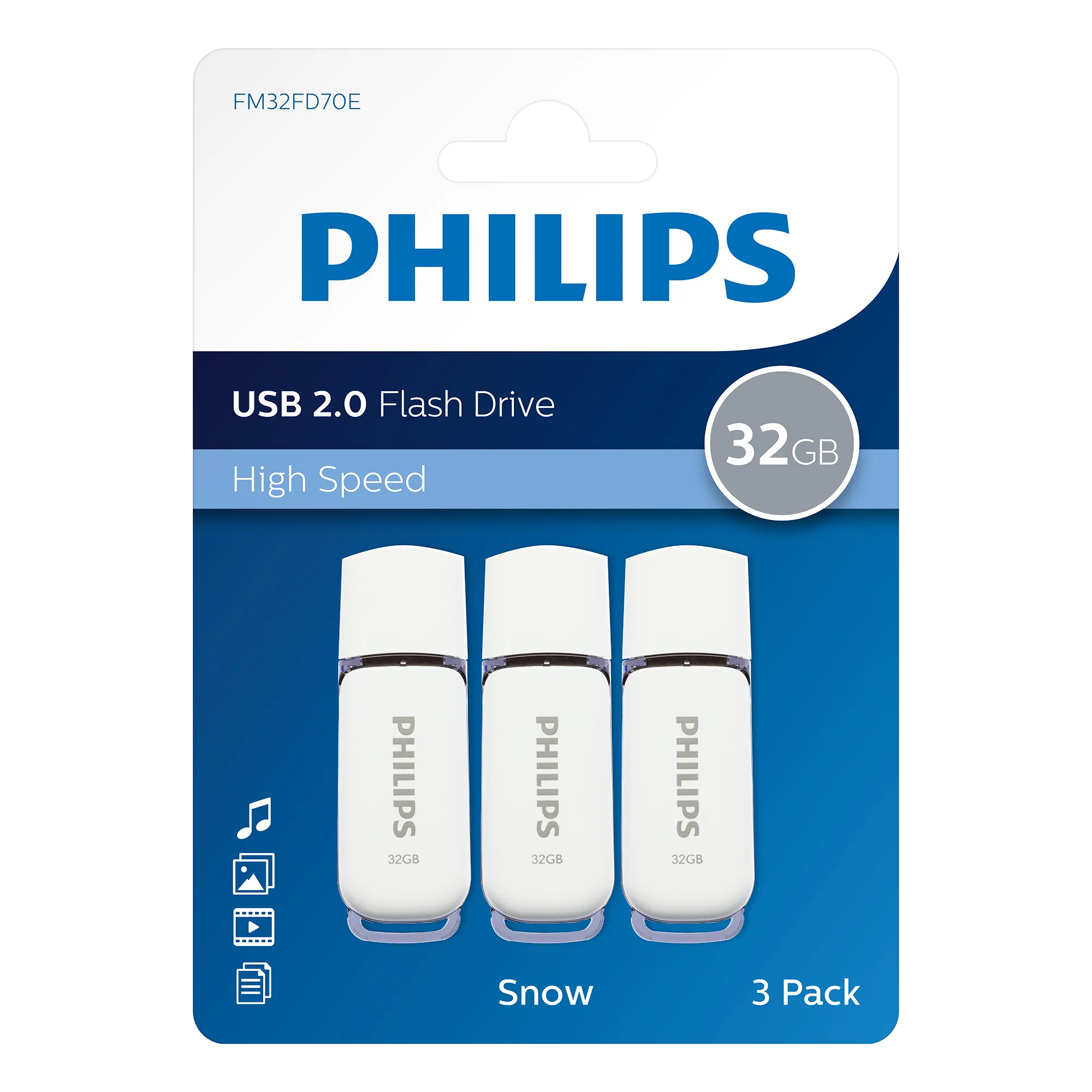 Philips USB 2.0 Snow 32 GB 3-pack
