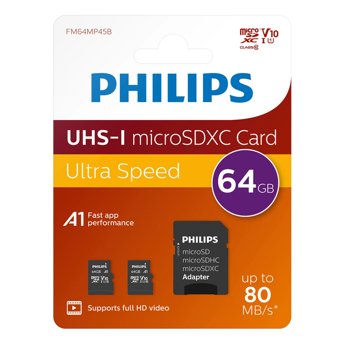 Philips microSDXC kaart UHS-I U1 64 GB 2-pack