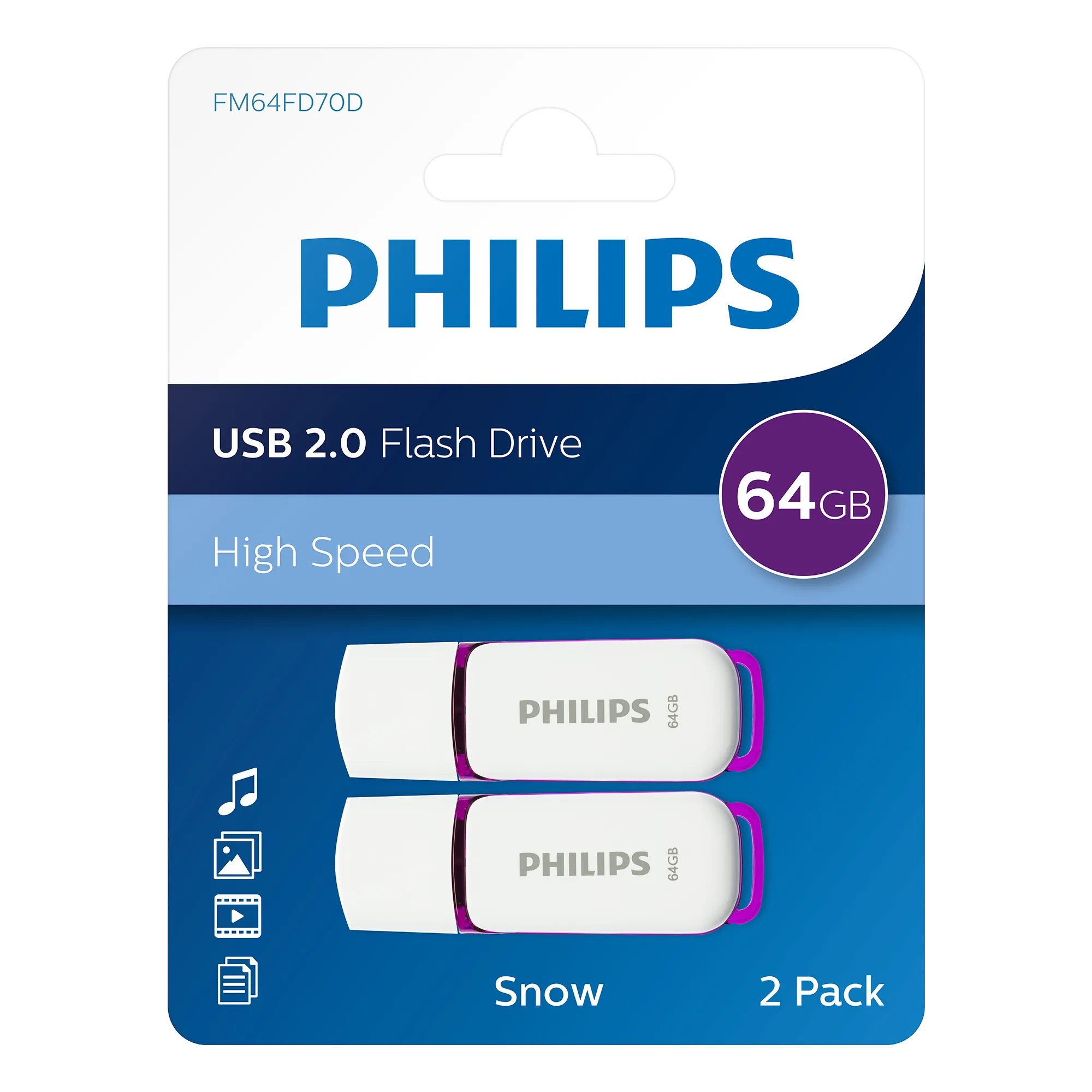 Philips USB 2.0 Snow 64 GB 2-pack
