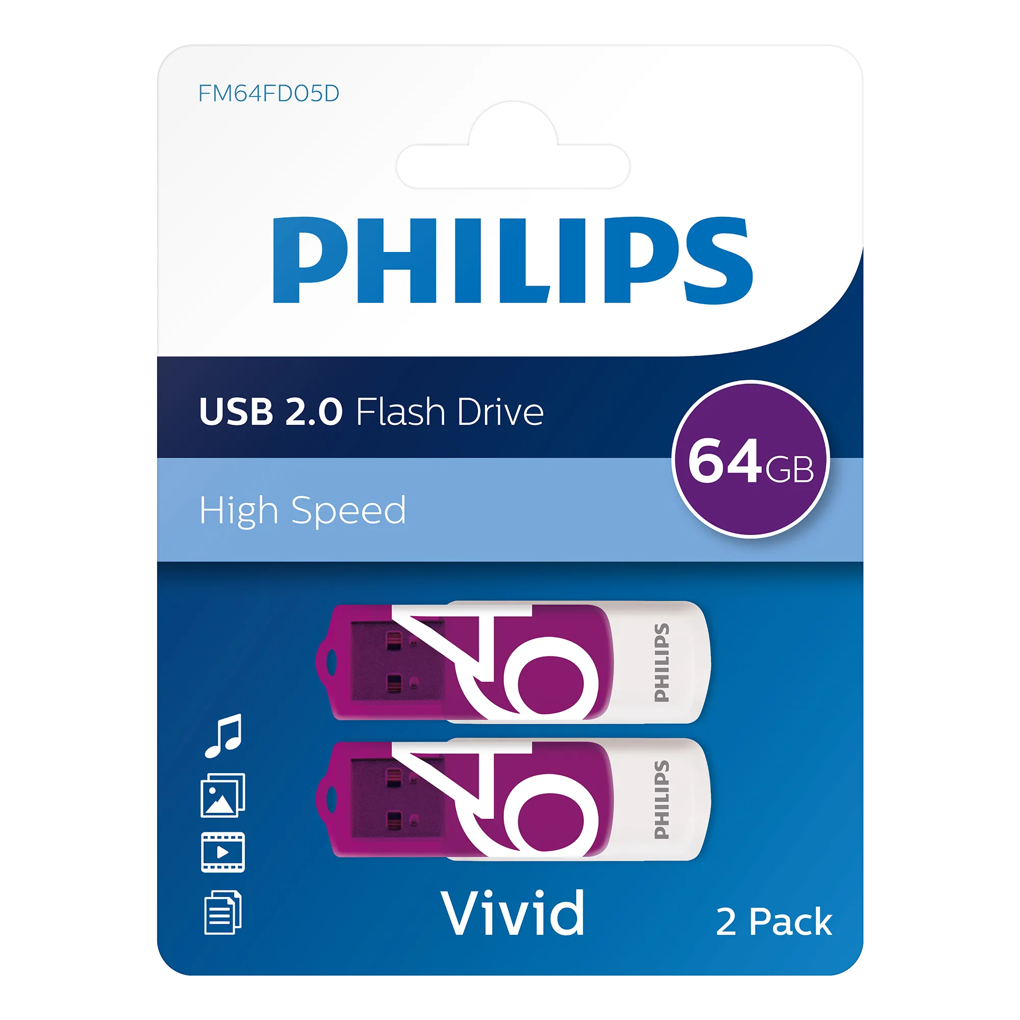 Philips USB 2.0 Vivid 64 GB 2-pack