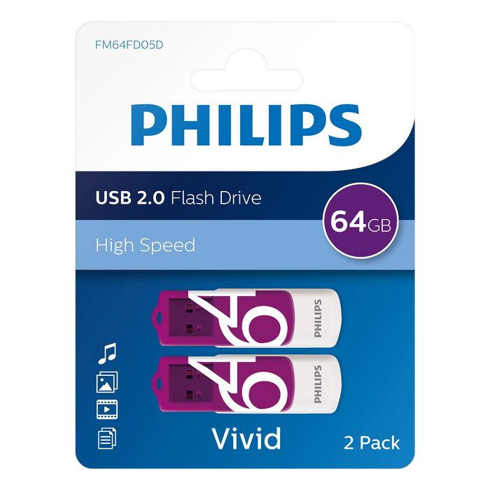 Philips USB 2.0 Vivid 64 GB 2-pack